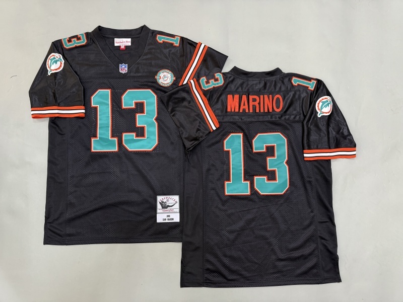 Men 2025 Miami Dolphins 13 Marino black Throwback Limited NFL Jersey style 002